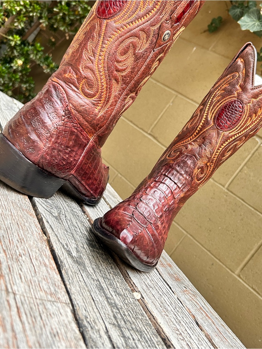 Montana’s Bronze Exotic Authentic Croc Tail Cowboy Boots Size 7.5 D Snip Toe - Picture 6 of 14